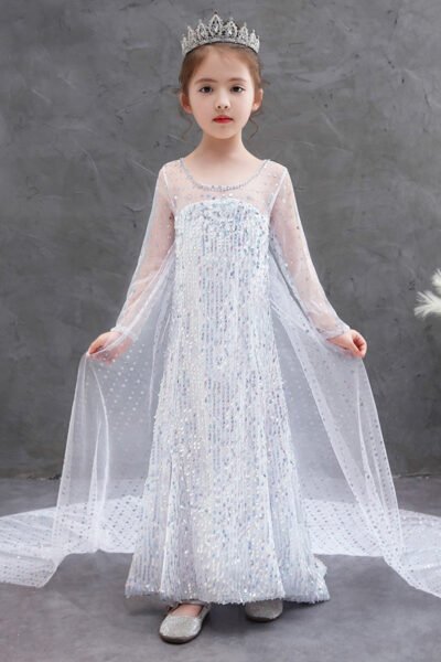 Paljett Barn Frost 2 Elsa Prinsessklänning Vit